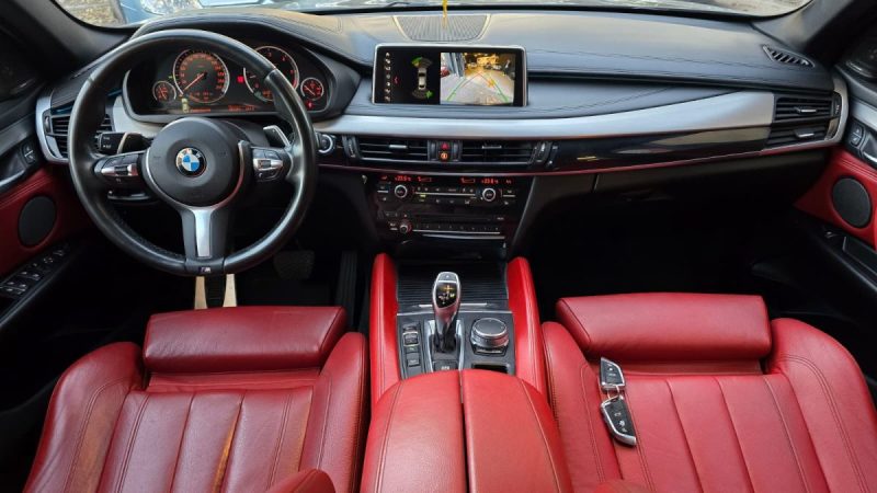 BMW Série X6 30D F16 258ch BVA8 pack M, noir, *Full options*, *Cuir rouge*, *Toit ouvrant*, *Harman 