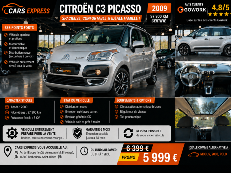 CITROEN C3 PICASSO 1,6 HDI TOIT PANORAMIQUE GARANTIE 6MOIS