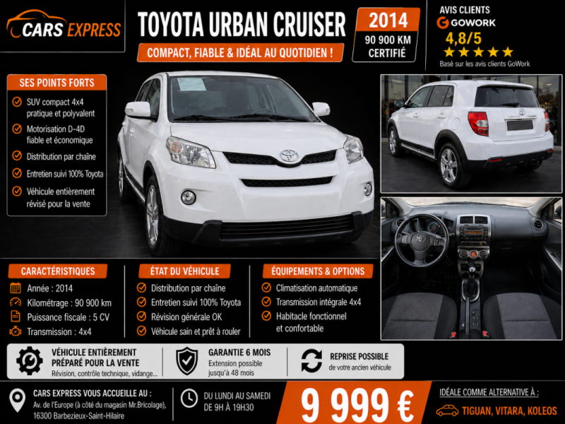 TOYOTA URBAN CRUISER 1,4 D4D AWD 2014 GARANTIE 6MOIS