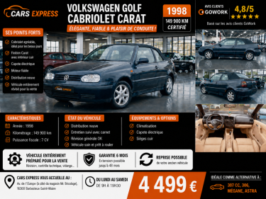 VOLKSWAGEN GOLF CABRIO 1.6 100CV CARAT EDITION GARANTIE 6MOIS
