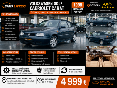 VOLKSWAGEN GOLF CABRIO 1.6 100CV CARAT EDITION GARANTIE 6MOIS
