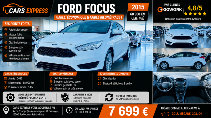 FORD FOCUS 100CV 1ER MAIN GARANTIE 6MOIS