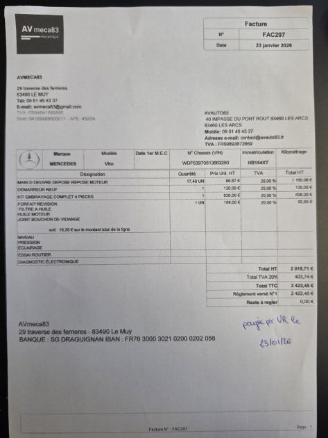 MERCEDES VITO 8 PLACES – 2.2 CDI 163 CH – Moteur Neuf – GARANTIE 12 MOIS 