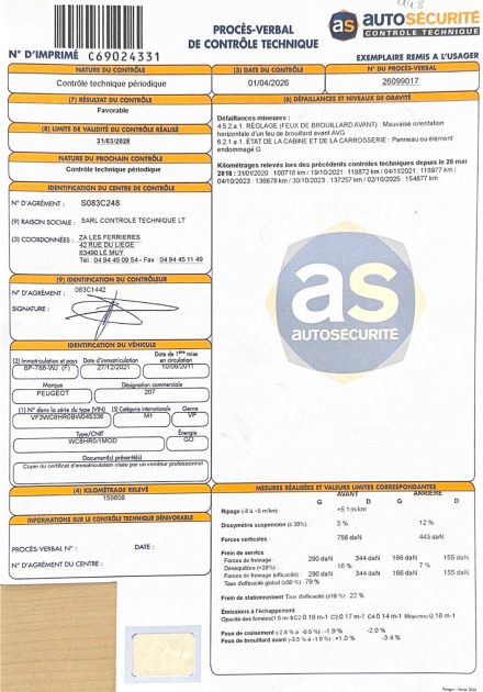 Peugeot 207 1.4 HDi Diesel – 2011 – Distribution neuve – Garantie 12 mois – 159 500 km