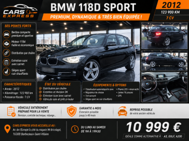 BMW 118D SPORT 5PORTES CUIR, TOIT OUVRANT GARANTIE 6MOIS