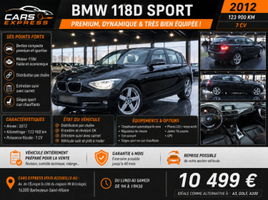 BMW 118D SPORT 5PORTES CUIR, TOIT OUVRANT GARANTIE 6MOIS