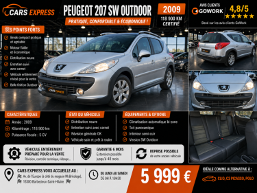 PEUGEOT 207 SW OUTDOOR 1.6 HDI 118MKM TOIT PANORAMIQUE GARANTIE 6MOIS