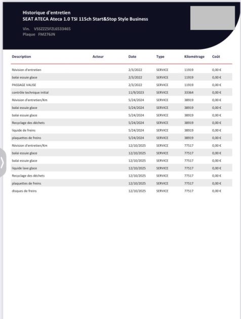 SEAT ATECA 1.0 TSI 115CH STYLE CAR PLAY CAMERA  2019