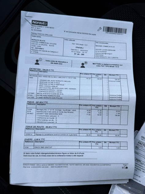 FIAT TIPO SW 1.6 MULTIJET 120 LOUNGE – GPS – BLUETOOTH – RÉVISÉE & GARANTIE 6 MOIS