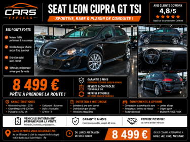 SEAT LEON TSI CUPRA GTDESIGN 2012 1ER MAIN GARANTIE 6MOIS