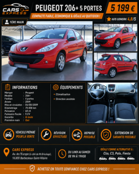 PEUGEOT 206+ 5P 1ER MAIN GARANTIE 6MOIS