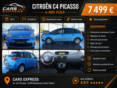 CITROEN C4 PICASSO 1.6 EHDI 112CV 1ER MAIN GARANTIE 6MOIS