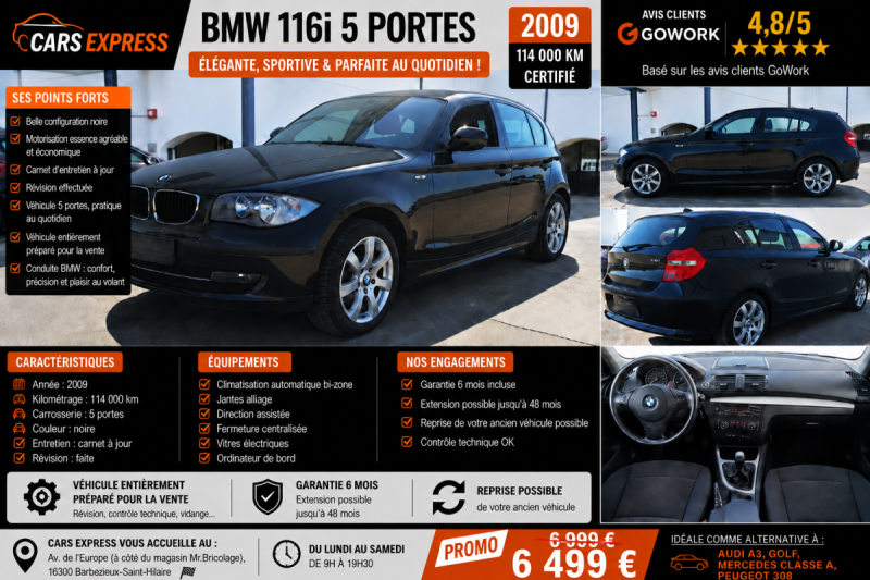 BMW 116I COMFORT 5PORTES 1ER MAIN GARANTIE 6MOIS