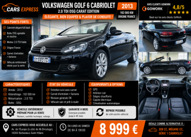 VW GOLF 6 CABRIOLET 2.0 TDI 140CV DSG CARAT EDITION GARANTIE 6MOIS