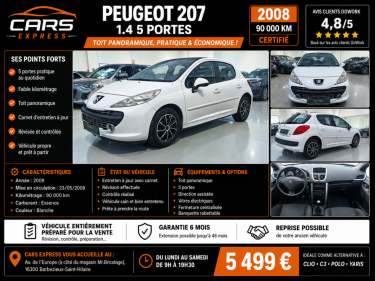 PEUGEOT 207 1.4 75CV 5PORTES TOIT PANORAMIQUE GARANTIE 6MOIS