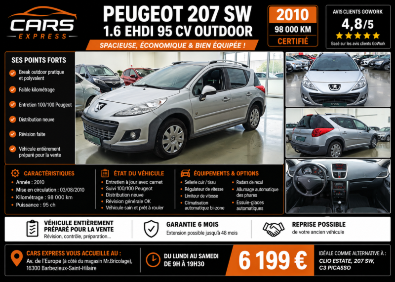 PEUGEOT 207 SW 1.6 EHDI 95CV OUTDOOR GARANTIE 6MOIS