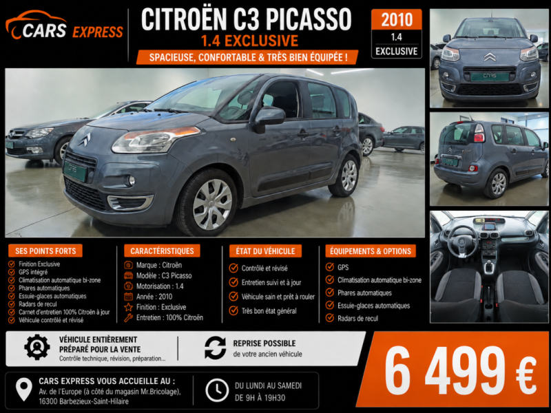 CITROEN C3 PICASSO EXCLUSIVE 1.4 GARANTIE 6MOIS EXCELLENT ETAT
