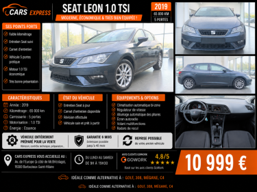 SEAT LEON TSI 5PORTES 1ER MAIN GARANTIE 6MOIS ETAT NEUF