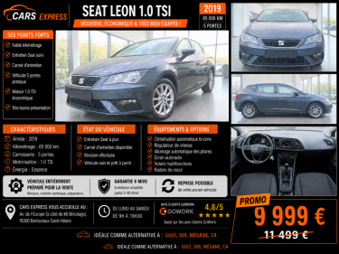 SEAT LEON TSI 5PORTES 1ER MAIN GARANTIE 6MOIS ETAT NEUF