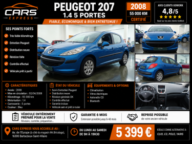 PEUGEOT 207 1.4 5PORTES 1ER MAIN GARANTIE 6MOIS