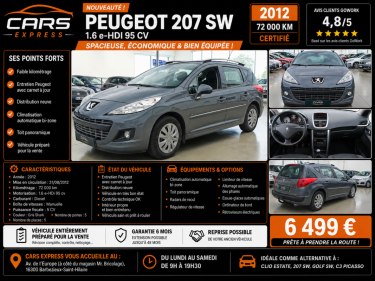 PEUGEOT 207 SW 1.6 EHDI 1ER MAIN GARANTIE 6 MOIS