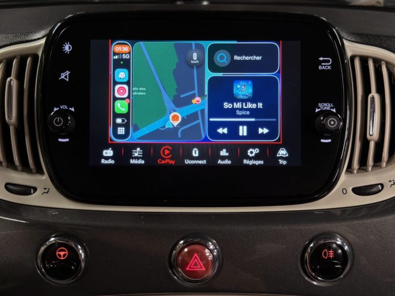 FIAT 500 C PHASE 2 LOUNGE CABRIOLET 1.2 69 Cv CAPOTE ELECTRIQUE BOITE AUTO ECRAN GPS - GARANTIE 1 AN