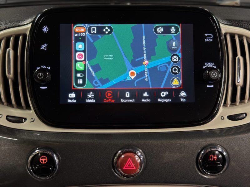 FIAT 500 C PHASE 2 LOUNGE CABRIOLET 1.2 69 Cv CAPOTE ELECTRIQUE BOITE AUTO ECRAN GPS - GARANTIE 1 AN
