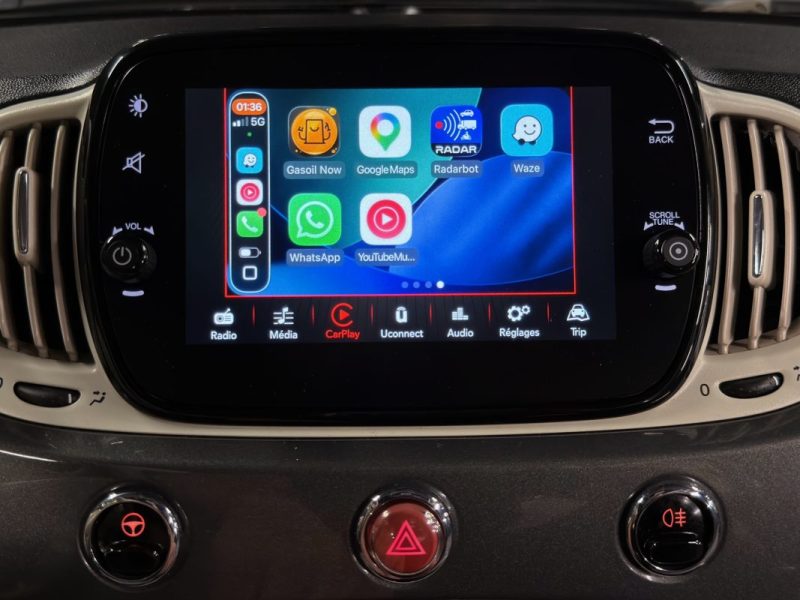 FIAT 500 C PHASE 2 LOUNGE CABRIOLET 1.2 69 Cv CAPOTE ELECTRIQUE BOITE AUTO ECRAN GPS - GARANTIE 1 AN