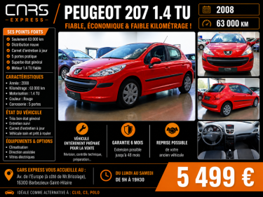 PEUGEOT 207 1.4 5P PARFAIT ETAT 1ER MAIN GARANTIE 6MOIS