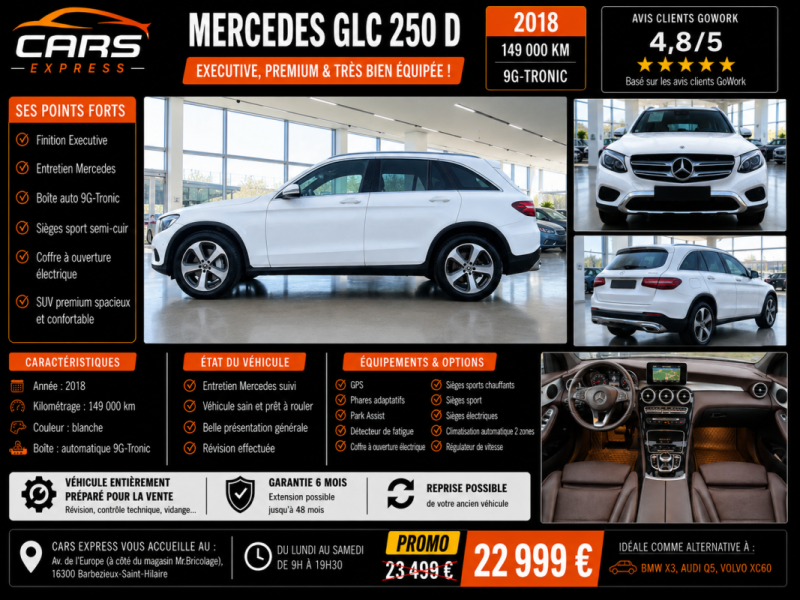MERCEDES GLC 250 D 204CV EXECUTIVE 9G TRONIC 4MATIC GARANTIE 12MOIS