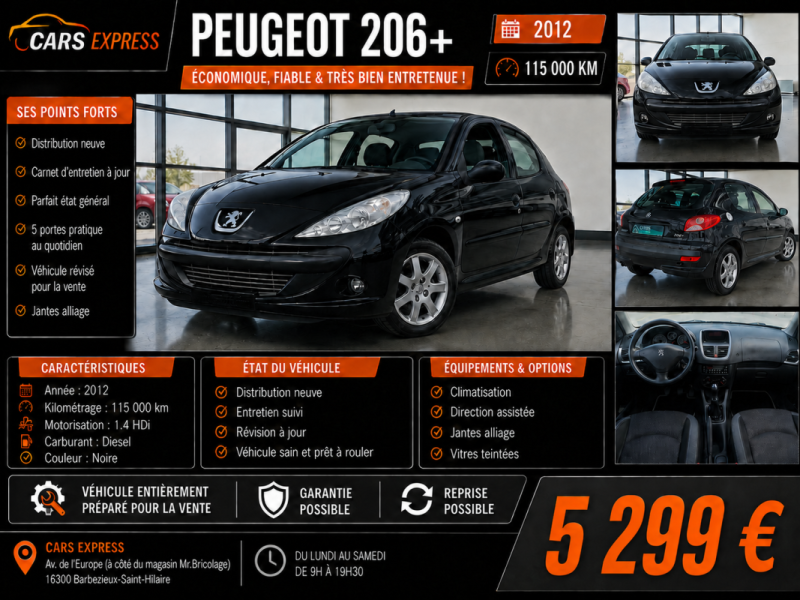 PEUGEOT 206+ 1.4 HDI 5PORTES 1ER MAIN GARANTIE 6MOIS
