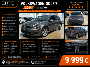 VOLKSWAGEN GOLF 1.6 TDI 4MOTION 5PORTES CONFORTLINE GARANTIE 6MOIS