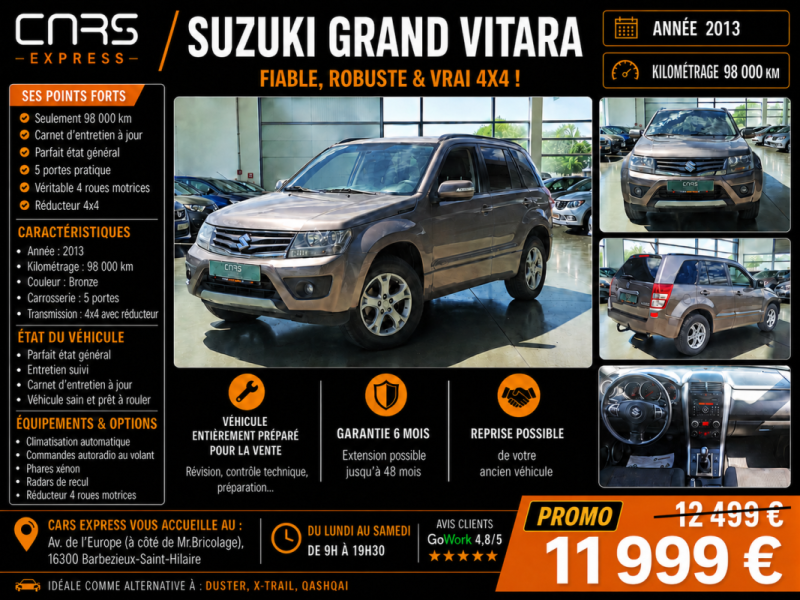 SUZUKI GRAND VITARA 1.9DDIS 130CV 5PORTES BV6 4X4 GARANTIE 6MOIS