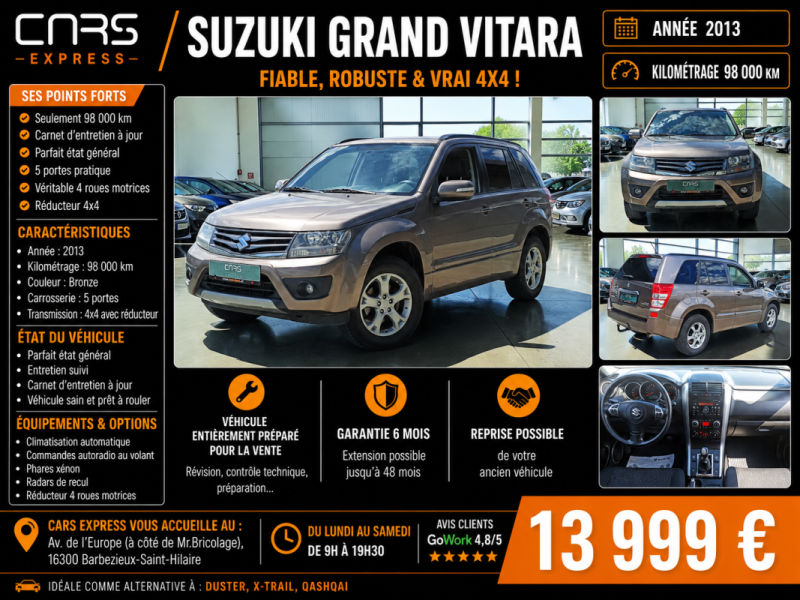 SUZUKI GRAND VITARA 1.9DDIS 130CV 5PORTES BV6 4X4 GARANTIE 6MOIS