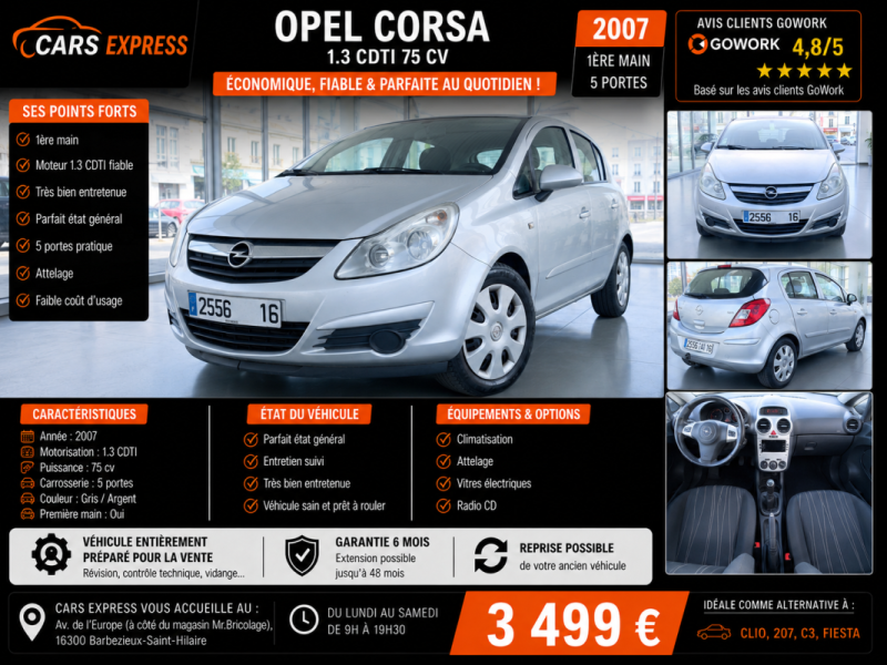 OPEL CORSA 1.3 CDTI 75 ESSENTIA 5P 1ER MAIN GARANTIE 6MOIS