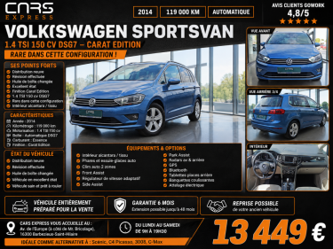 VOLKSWAGEN GOLF SPORTVAN 1.4 TSI 150CV DSG7 CARAT EDITION GARANTIE 6MOIS