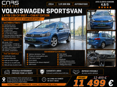 VOLKSWAGEN GOLF SPORTVAN 1.4 TSI 150CV DSG7 CARAT EDITION GARANTIE 6MOIS