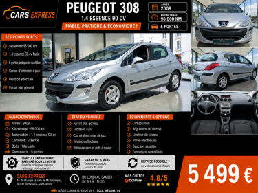 PEUGEOT 308 1.4 90CV 5PORTES PARFAIT ETAT GARANTIE 6MOIS