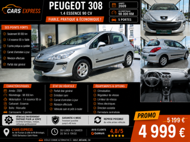 PEUGEOT 308 1.4 90CV 5PORTES PARFAIT ETAT GARANTIE 6MOIS