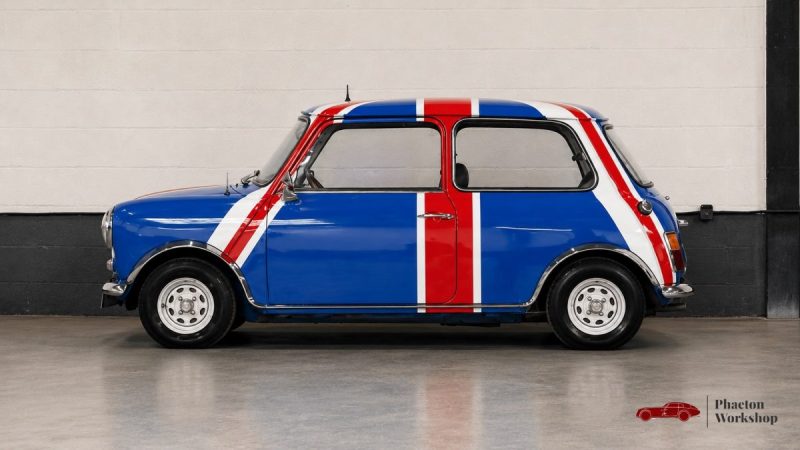 MINI CLASSIC 1984 – PEINTURE UNION JACK – 39 200 KM – ORIGINE FRANCE – TÉLÉPHONE D’ÉPOQUE FONCTIONNE