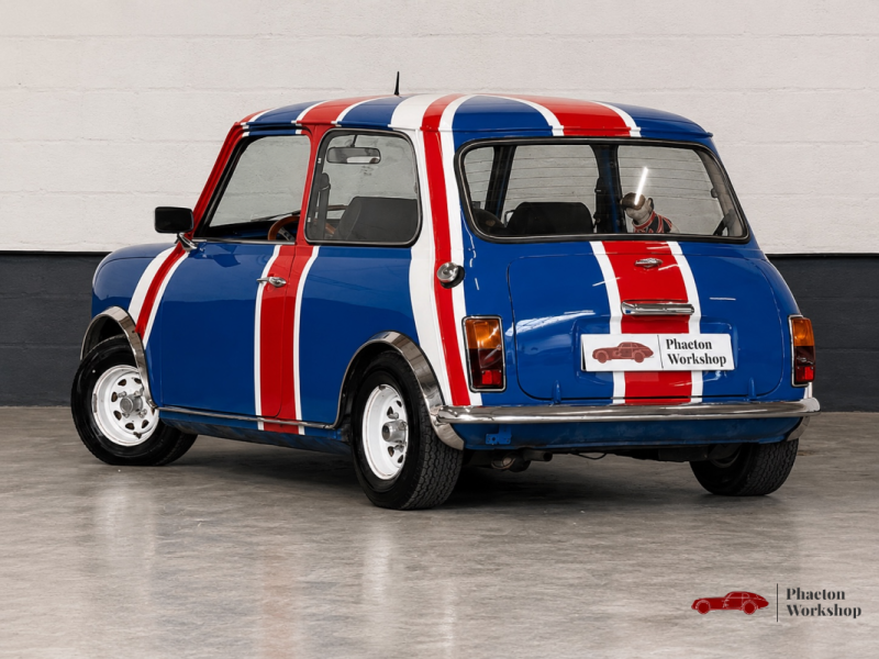 MINI CLASSIC 1984 – PEINTURE UNION JACK – 39 200 KM – ORIGINE FRANCE – TÉLÉPHONE D’ÉPOQUE FONCTIONNE