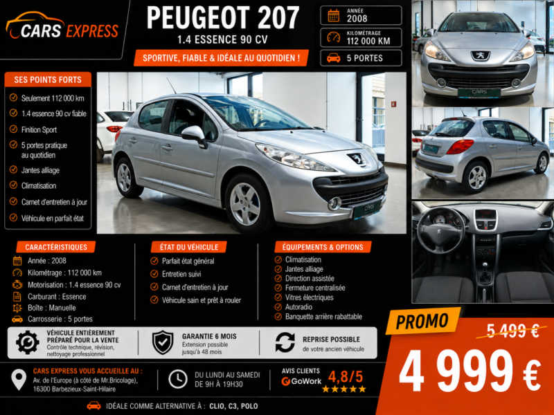 PEUGEOT 207 1.4 5PORTES 1ER MAIN GARANTIE 6MOIS