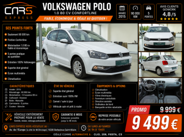 VOLKSWAGEN POLO CONFORTLINE 5PORTES 80CV 1ER MAIN GARANTIE 6MOIS 