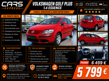 VOLKSWAGEN GOLF PLUS 1.4 CONFORTLINE GARANTIE 6MOIS