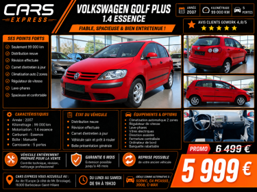VOLKSWAGEN GOLF PLUS 1.4 CONFORTLINE GARANTIE 6MOIS