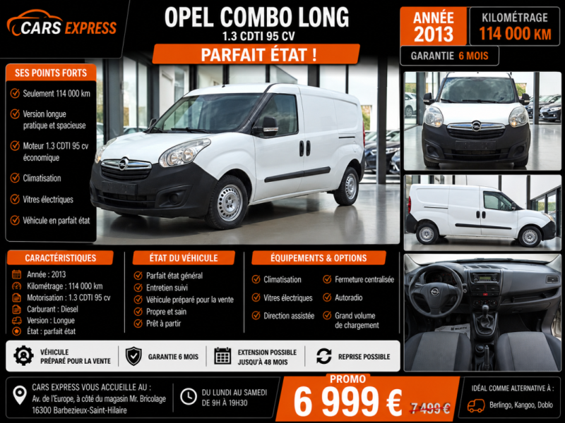 OPEL  COMBO 1.3 CDTI 95CV MAXI 2013 GARANTIE 6MOIS