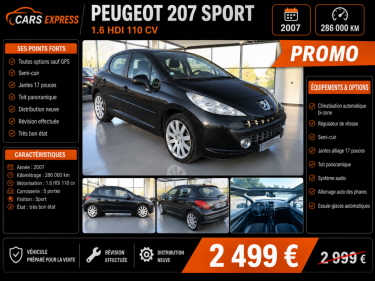 PEUGEOT 207 1.6 HDI 110 EXECUTIVE TOUTES OPTIONS GARANTIE 6MOIS