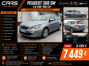 PEUGEOT 308 II SW 1.6 BLUE HDI 100 ACCESS TOIT PANORAMIQUE 6 MOIS DE GARANTIE