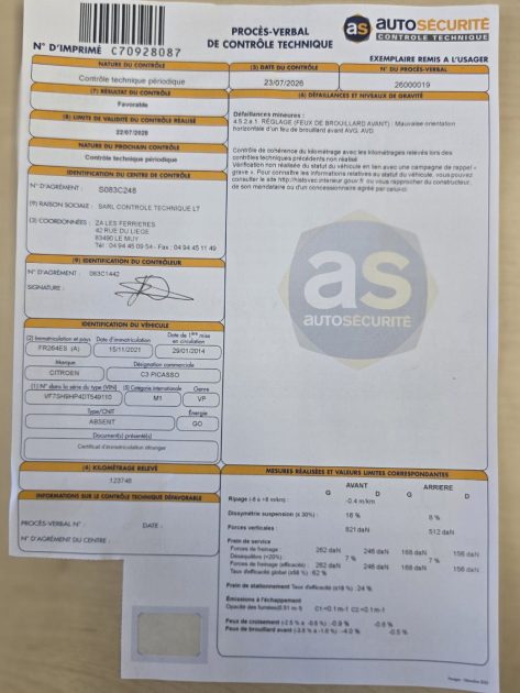 CITROEN C3 PICASSO  2014 2ème Main CT + Distri a Jour Garantie 12Mois