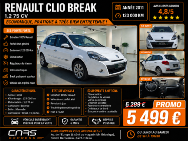 RENAULT CLIO BREAK 1.2 75CV  1ER MAIN GARANTIE 6MOIS